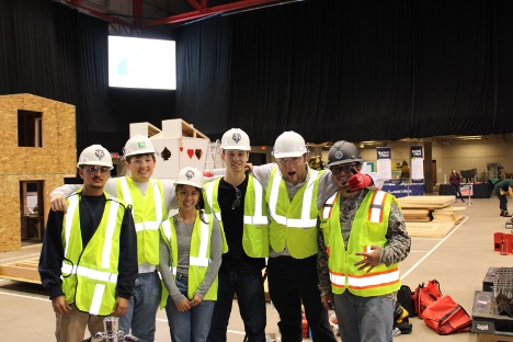 photo: 2025-2026 Timber Strong build team with their two-story building in the background.